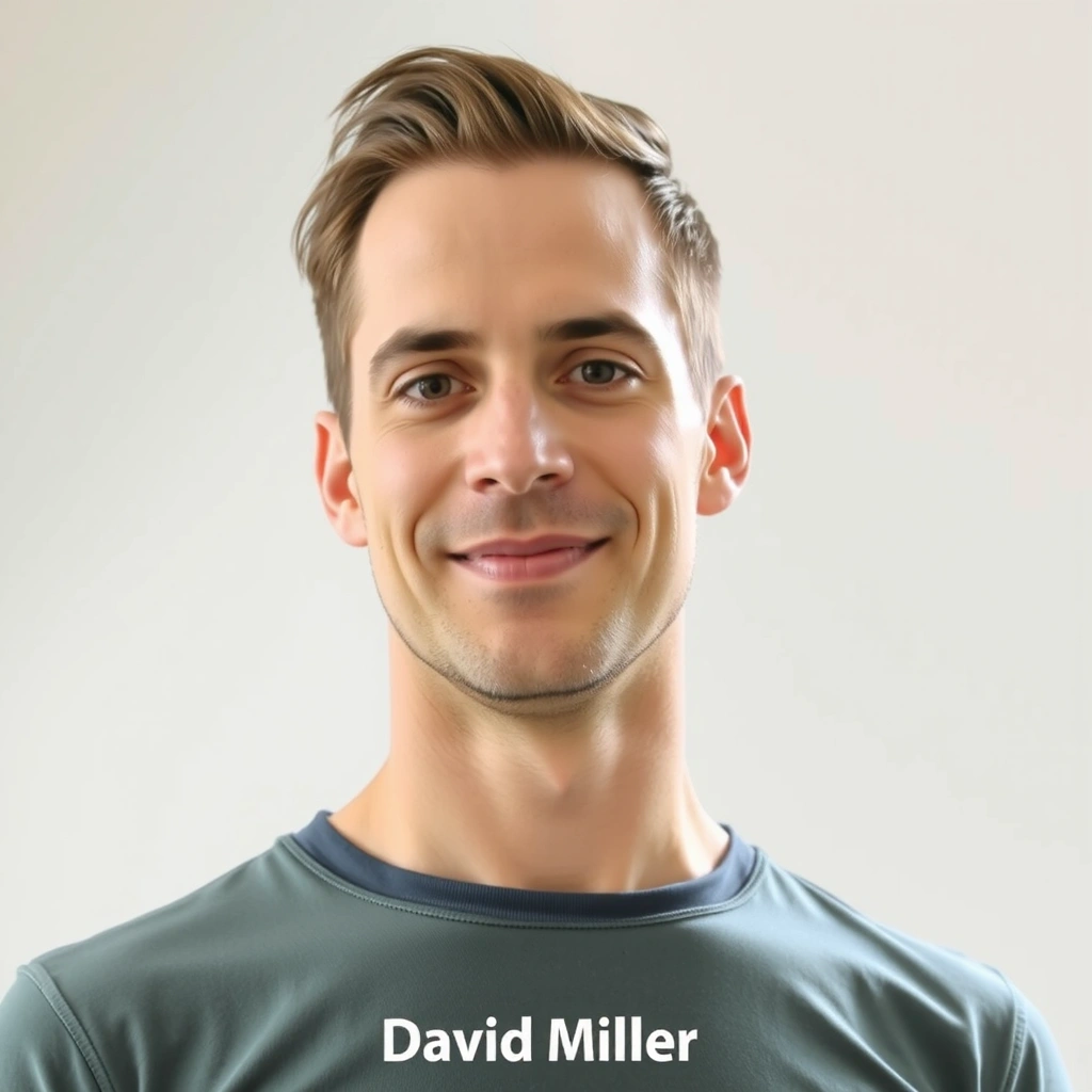 Instructor David Miller, a man with a calm demeanor, in a minimalistic studio.