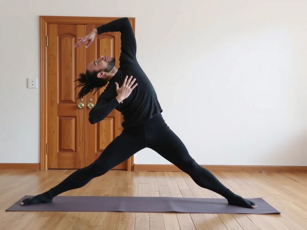 Practitioner in a powerful Ashtanga yoga pose, demonstrating strength and focus