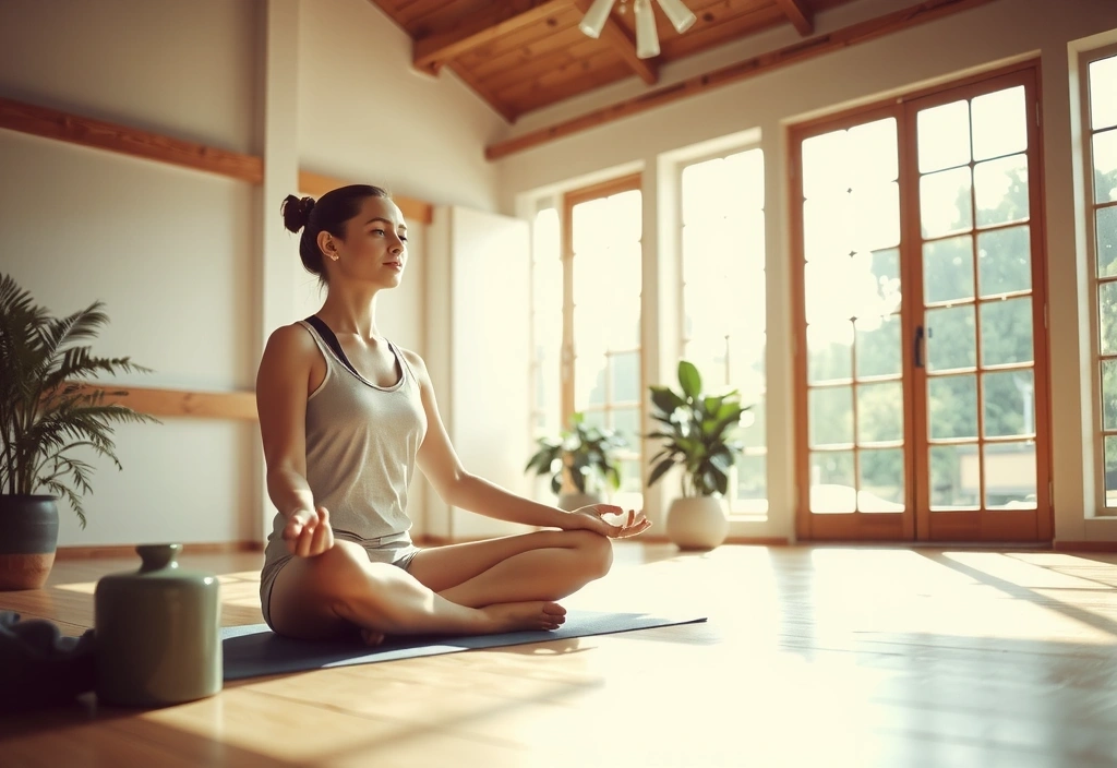 Woman meditating in a serene yoga studio, symbolizing peace and understanding of terms.